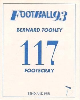 1993 Select AFL Stickers #117 Bernard Toohey Back
